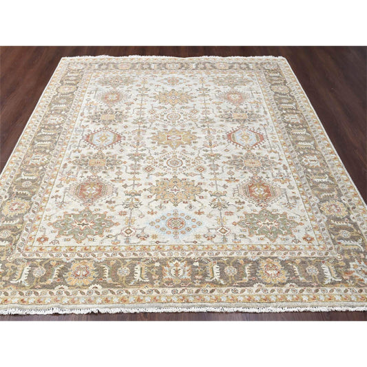 Heriz Wool Hand Knotted Rug Ivory Brownish Gray and Parchment 8.3X10.1 -O084527