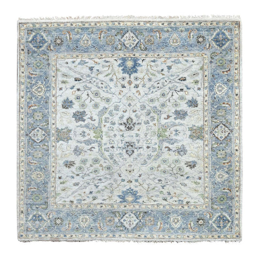 Oushak And Peshawar Wool Hand Knotted Rug Grey Oxford Gray 5.2X4.11 -O084528