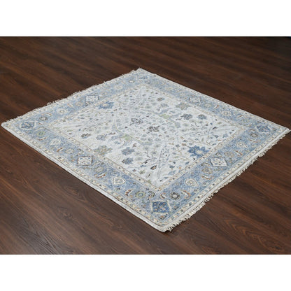 Oushak And Peshawar Wool Hand Knotted Rug Grey Oxford Gray 5.2X4.11 -O084528