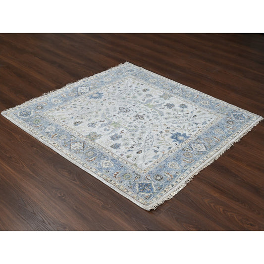 Oushak And Peshawar Wool Hand Knotted Rug Grey Oxford Gray 5.2X4.11 -O084528