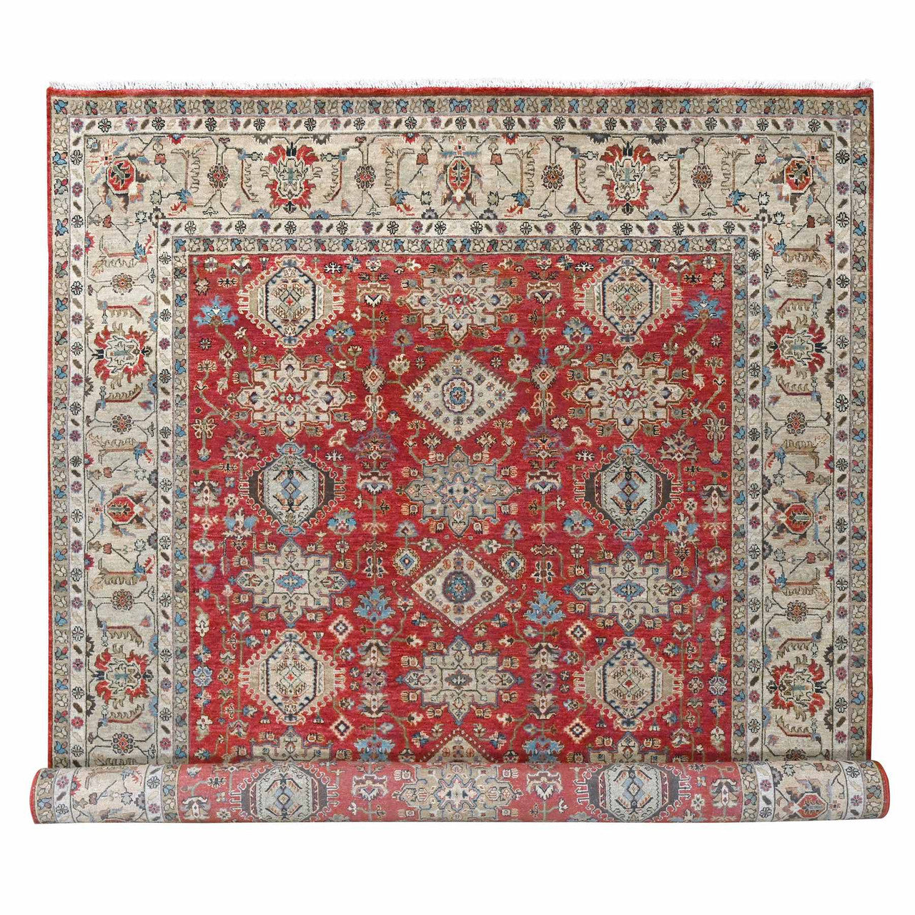 Red 9'3" x 11'11" Heriz Hand knotted Wool Rug - Sku: O084532