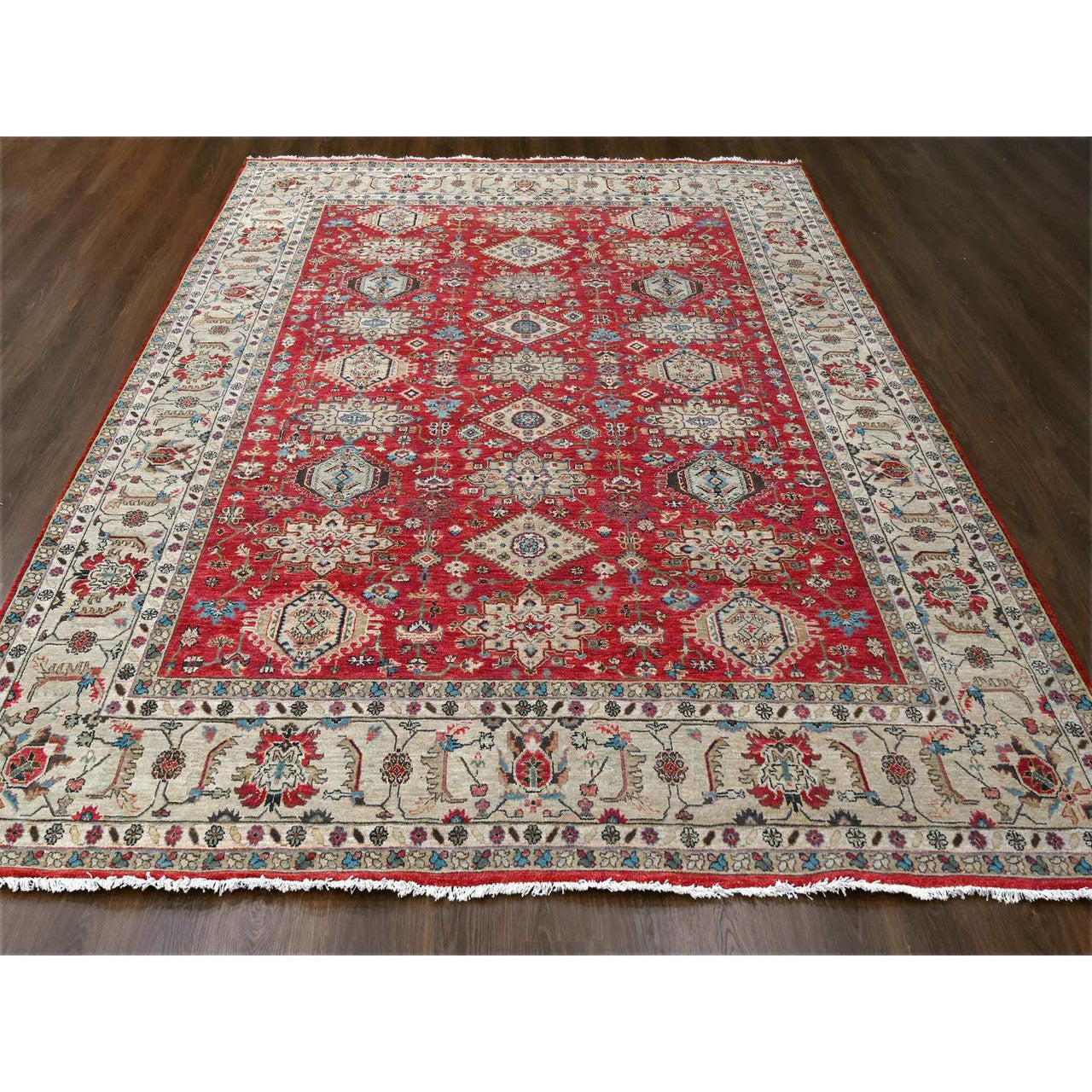 Red 9'3" x 11'11" Heriz Hand knotted Wool Rug - Sku: O084532