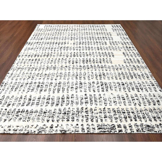 Modern and Contemporary Wool Hand Knotted Rug Ivory No Border 10.2X13.9 -O084537