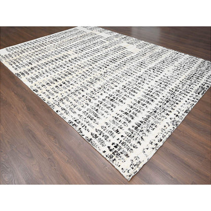 Modern and Contemporary Wool Hand Knotted Rug Ivory No Border 10.2X13.9 -O084537