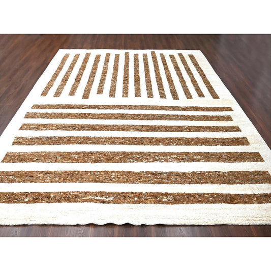 Modern and Contemporary Wool Hand Knotted Rug Brown No Border 12.2X14.10 -O084542