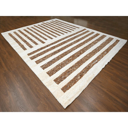 Modern and Contemporary Wool Hand Knotted Rug Brown No Border 12.2X14.10 -O084542