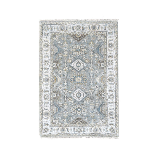 Heriz Wool Hand Knotted Rug Grey White Dove 4.1X6.0 -O084550