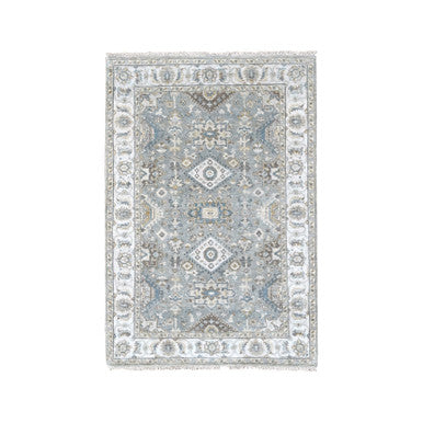 Heriz Wool Hand Knotted Rug Grey White Dove 4.1X6.0 -O084550