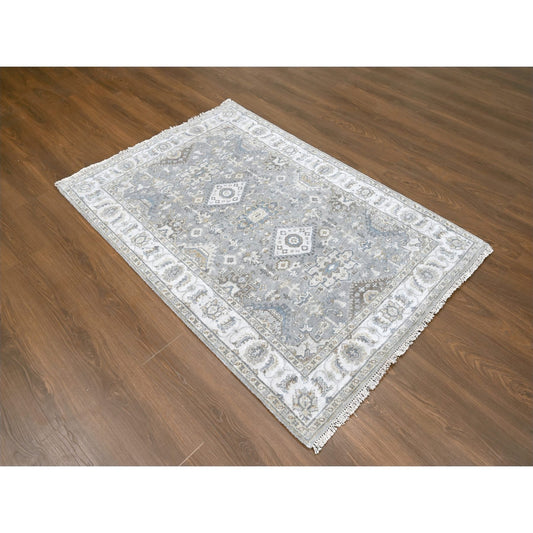 Heriz Wool Hand Knotted Rug Grey White Dove 4.1X6.0 -O084550