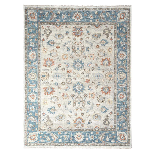Oushak And Peshawar Wool Hand Knotted Rug Ivory Blue Sapphire 8.1X9.9 -O084556