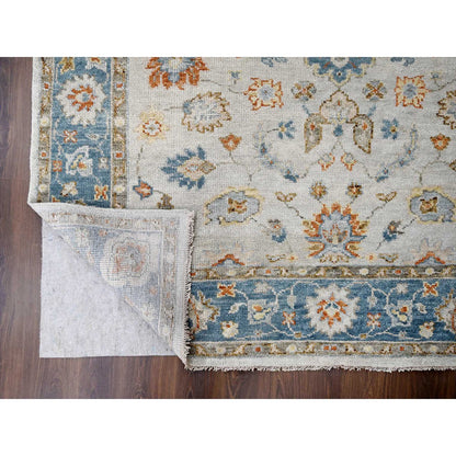 Oushak And Peshawar Wool Hand Knotted Rug Ivory Blue Sapphire 8.1X9.9 -O084556