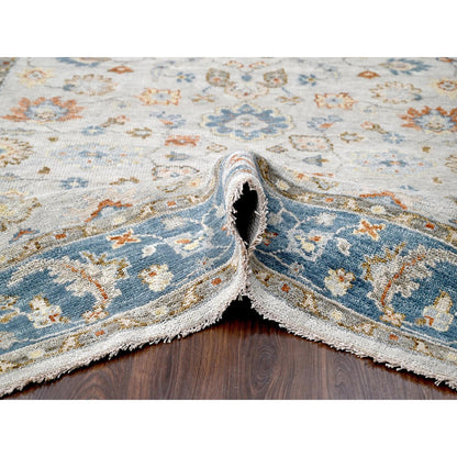 Oushak And Peshawar Wool Hand Knotted Rug Ivory Blue Sapphire 8.1X9.9 -O084556