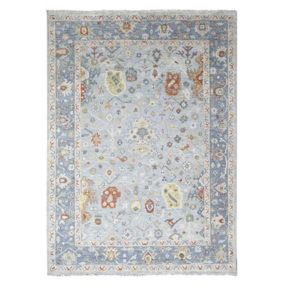 Oushak And Peshawar Wool Hand Knotted Rug Grey Blue Gray 8.11X11.9 -O084565