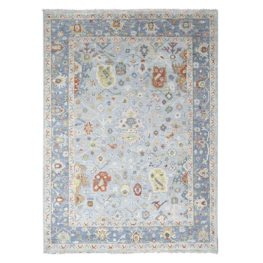 Oushak And Peshawar Wool Hand Knotted Rug Grey Blue Gray 8.11X11.9 -O084565
