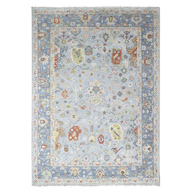Oushak And Peshawar Wool Hand Knotted Rug Grey Blue Gray 8.11X11.9 -O084565