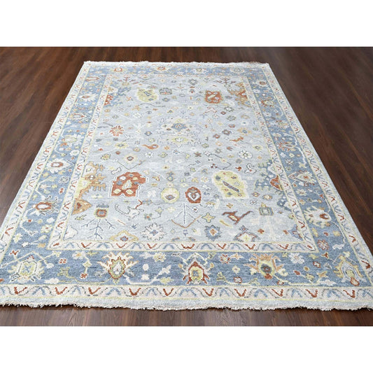 Oushak And Peshawar Wool Hand Knotted Rug Grey Blue Gray 8.11X11.9 -O084565