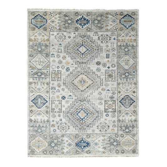Kazak Wool Hand Knotted Rug Ivory Ash Gray 7.11X9.11 -O084572
