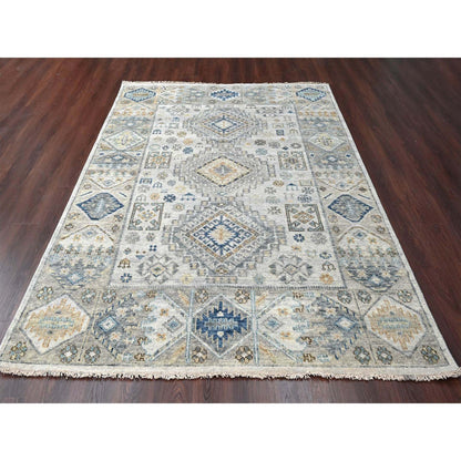 Kazak Wool Hand Knotted Rug Ivory Ash Gray 7.11X9.11 -O084572