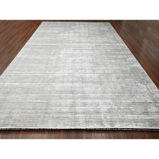 Modern and Contemporary Wool and Plant based Silk Hand Loomed Rug Brown No Border 12.0X18.1 -O084580