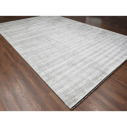 Modern and Contemporary Wool and Plant based Silk Hand Loomed Rug Brown No Border 12.0X18.1 -O084580
