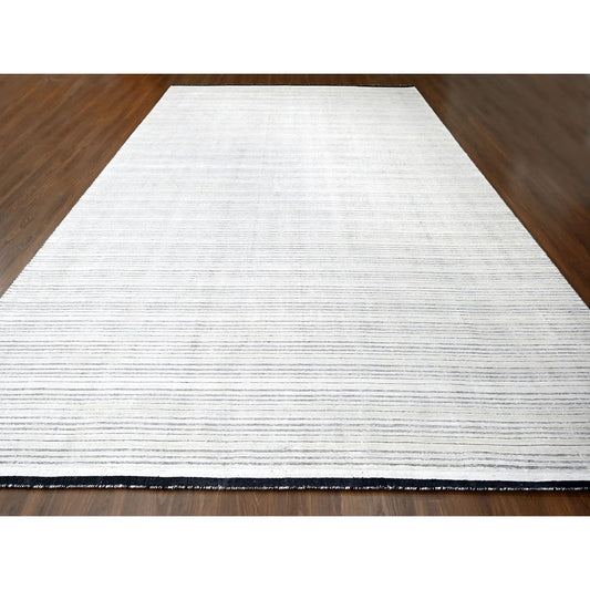 Modern and Contemporary Wool and Plant based Silk Hand Loomed Rug Ivory No Border 11.11X18.1 -O084582
