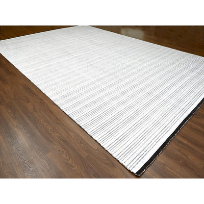 Modern and Contemporary Wool and Plant based Silk Hand Loomed Rug Ivory No Border 11.11X18.1 -O084582