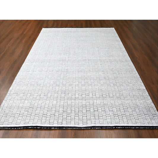 Modern and Contemporary Wool and Plant based Silk Hand Loomed Rug Ivory No Border 9.0X11.9 -O084585