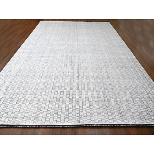 Modern and Contemporary Wool and Plant based Silk Hand Loomed Rug Ivory No Border 12.2X18.0 -O084586