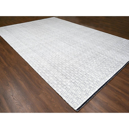 Modern and Contemporary Wool and Plant based Silk Hand Loomed Rug Ivory No Border 12.2X18.0 -O084586