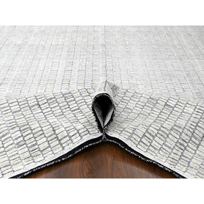 Modern and Contemporary Wool and Plant based Silk Hand Loomed Rug Ivory No Border 12.2X18.0 -O084586