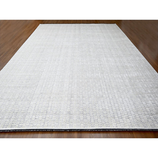 Modern and Contemporary Wool and Plant based Silk Hand Loomed Rug Ivory No Border 14.2X18.0 -O084588