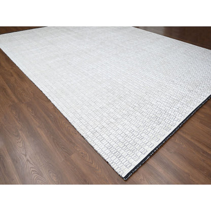 Modern and Contemporary Wool and Plant based Silk Hand Loomed Rug Ivory No Border 14.2X18.0 -O084588