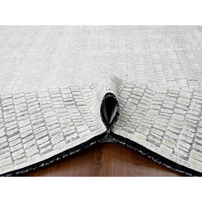 Modern and Contemporary Wool and Plant based Silk Hand Loomed Rug Ivory No Border 14.2X18.0 -O084588