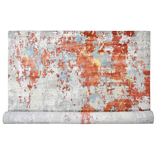 Modern and Contemporary Wool & Silk Hand Knotted Rug Grey No Border 12.0X17.10 -O084591