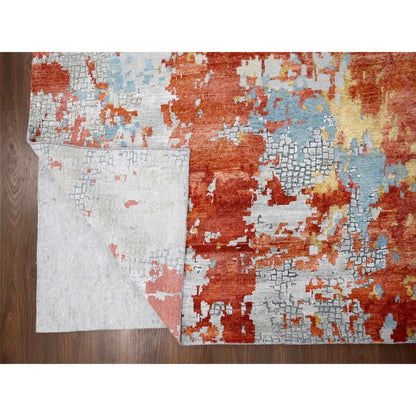 Modern and Contemporary Wool & Silk Hand Knotted Rug Grey No Border 12.0X17.10 -O084591
