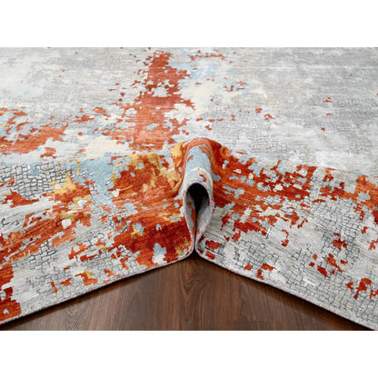 Modern and Contemporary Wool & Silk Hand Knotted Rug Grey No Border 12.0X17.10 -O084591