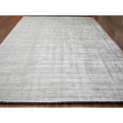 Modern and Contemporary Wool and Plant based Silk Hand Loomed Rug Brown No Border 14.0X16.2 -O084592
