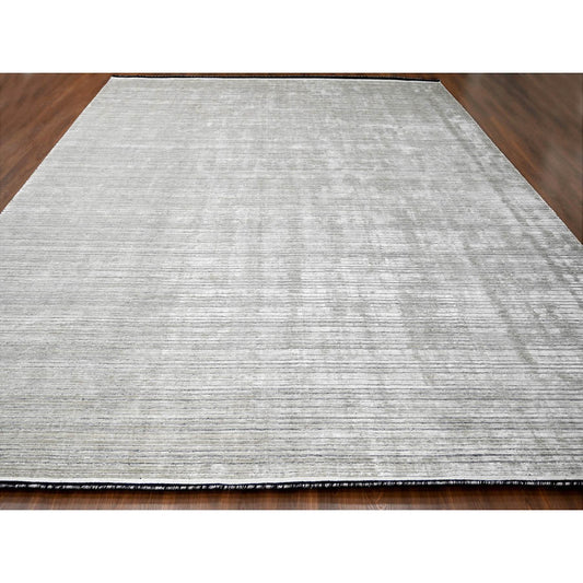 Modern and Contemporary Wool and Plant based Silk Hand Loomed Rug Brown No Border 14.0X16.2 -O084592