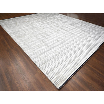 Modern and Contemporary Wool and Plant based Silk Hand Loomed Rug Brown No Border 14.0X16.2 -O084592
