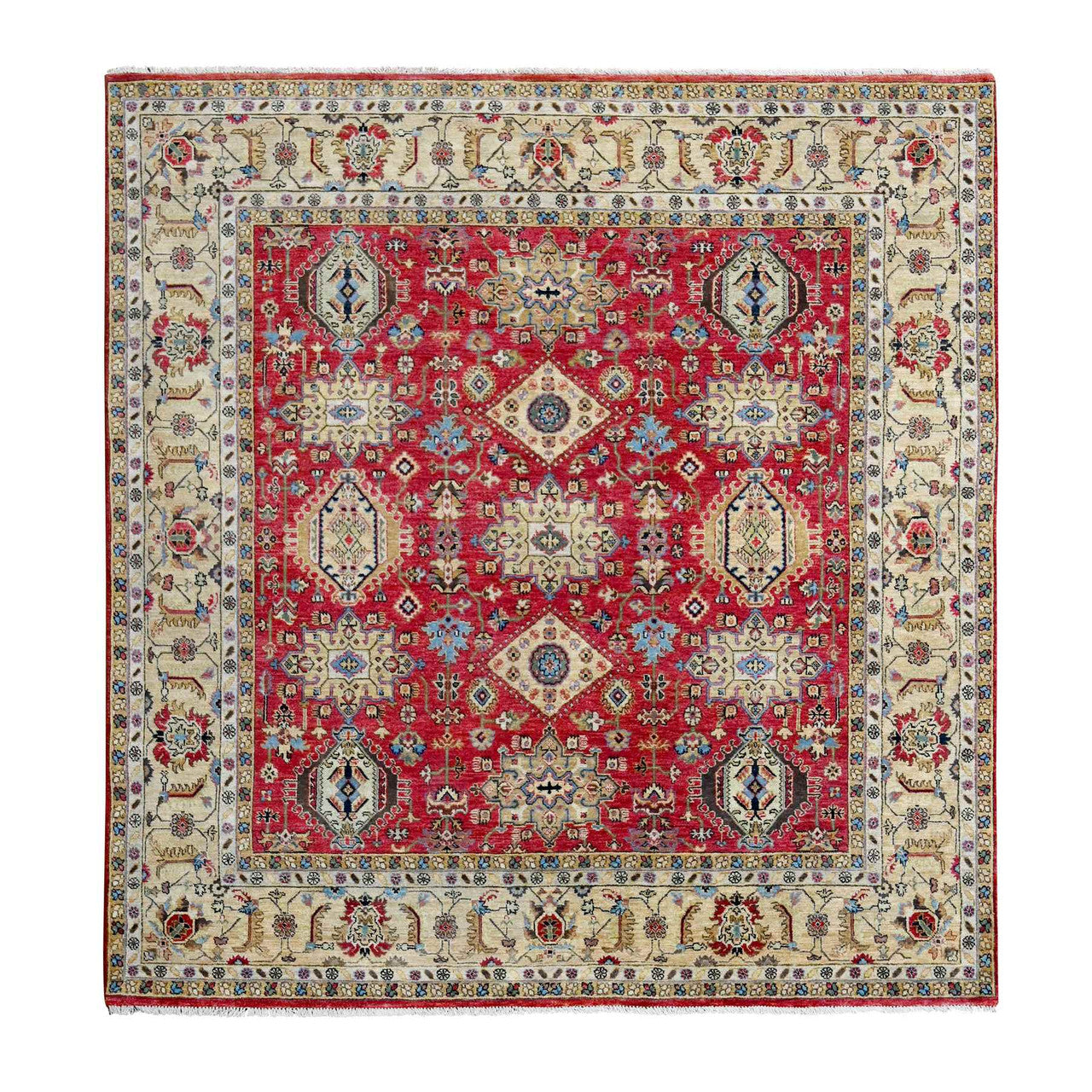 Red 8'0" x 8'0" Heriz Buttery Hand knotted Wool Rug - Sku: O084593