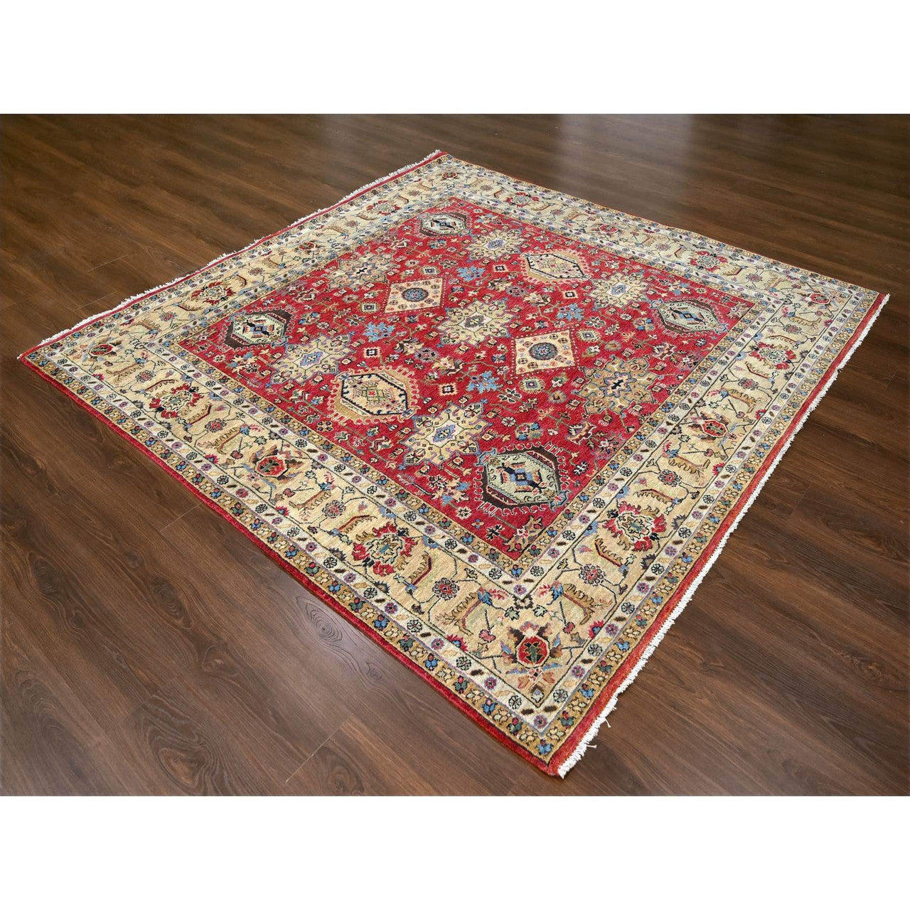 Red 8'0" x 8'0" Heriz Buttery Hand knotted Wool Rug - Sku: O084593