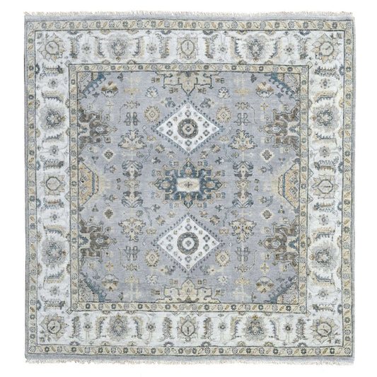 Heriz Wool Hand Knotted Rug Grey Ivory 6.2X6.1 -O084594