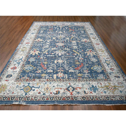 Heriz Wool Hand Knotted Rug Blue Light Gray 11.10X14.11 -O084595