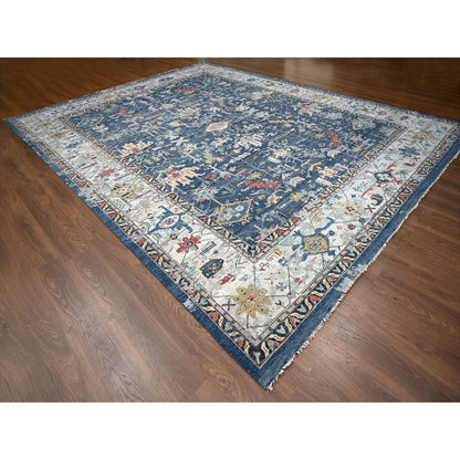 Heriz Wool Hand Knotted Rug Blue Light Gray 11.10X14.11 -O084595