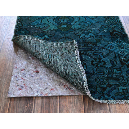 Overdyed & Vintage Wool Hand Knotted Rug Teal 2.0x2.11 -O0845