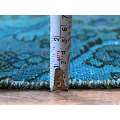 Overdyed & Vintage Wool Hand Knotted Rug Teal 2.0x2.11 -O0845