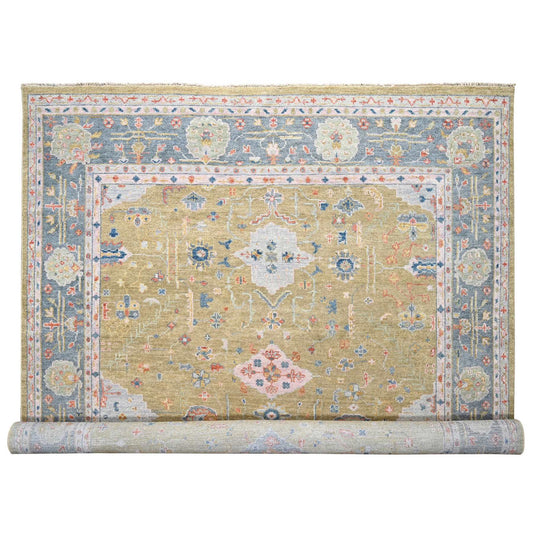 Oushak And Peshawar Wool Hand Knotted Rug Yellow Glaucous Blue 11.11X14.10 -O084602