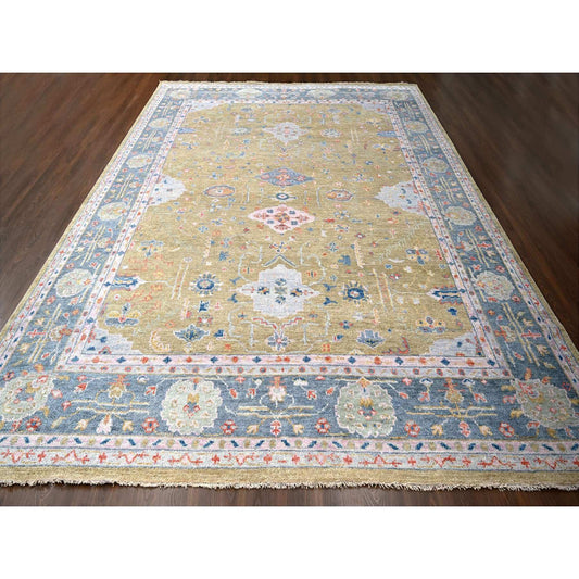 Oushak And Peshawar Wool Hand Knotted Rug Yellow Glaucous Blue 11.11X14.10 -O084602