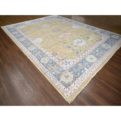 Oushak And Peshawar Wool Hand Knotted Rug Yellow Glaucous Blue 11.11X14.10 -O084602