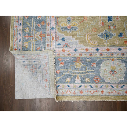Oushak And Peshawar Wool Hand Knotted Rug Yellow Glaucous Blue 11.11X14.10 -O084602